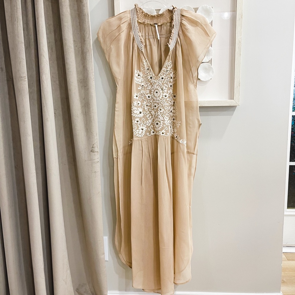 Free People Beige Sheer Coverup dress